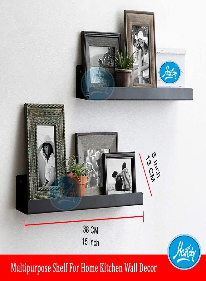HANDY Metal Wall Mount Bathroom Shelf Kitchen Shelf Home Wall Decor Shelf Books Shelf Bathroom Accessories Shelves (15" X 5" inches, Black) Pack of 2 - Image 3